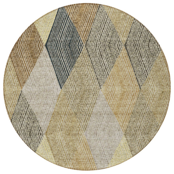 HomeRoots 5' Washable Indoor Outdoor Area Rug in Classic Brown Gold Taupe Argyle - Durable & Easy Care 8' Round 613707