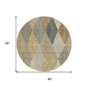 HomeRoots 5' Washable Indoor Outdoor Area Rug in Classic Brown Gold Taupe Argyle - Durable & Easy Care 8' Round 613707