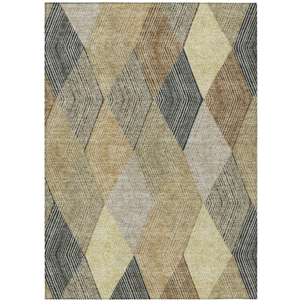 HomeRoots 5' Washable Indoor Outdoor Area Rug in Classic Brown Gold Taupe Argyle - Durable & Easy Care 8' X 10' 613708