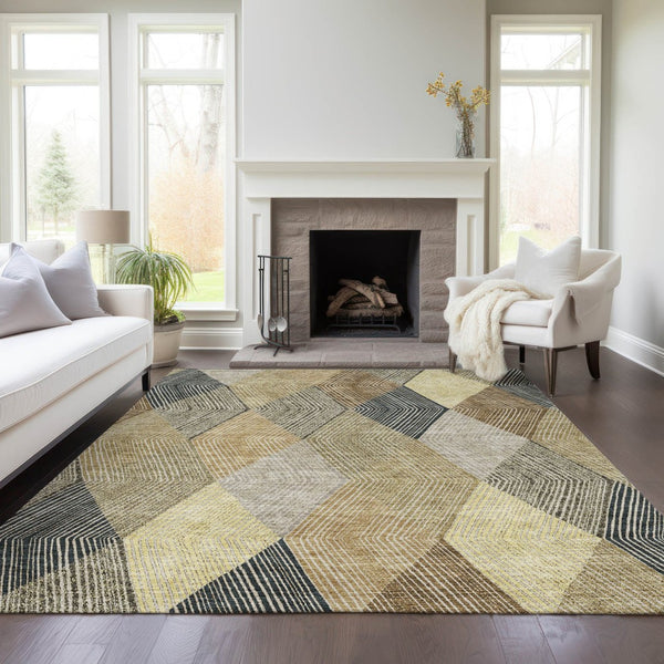 HomeRoots 5' Washable Indoor Outdoor Area Rug in Classic Brown Gold Taupe Argyle - Durable & Easy Care 9' X 12' 613709