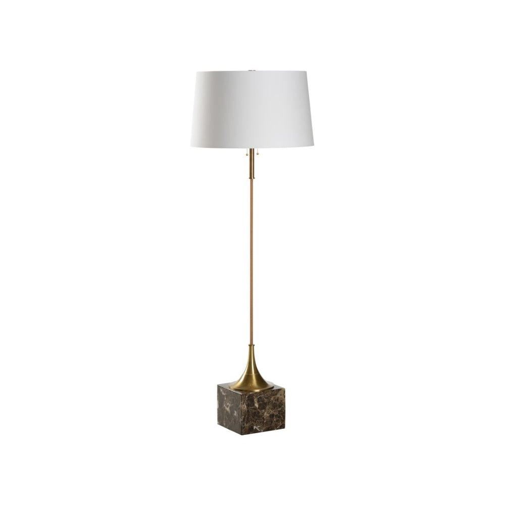 Wildwood Alsace Sculptural Floor Lamp With Marble Base, Cork Column & Antique Brass, Silk Shade, 70"H 61371