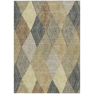 HomeRoots 5' Washable Indoor Outdoor Area Rug in Classic Brown Gold Taupe Argyle - Durable & Easy Care 10' X 14' 613710