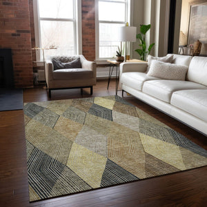 HomeRoots 5' Washable Indoor Outdoor Area Rug in Classic Brown Gold Taupe Argyle - Durable & Easy Care 10' X 14' 613710