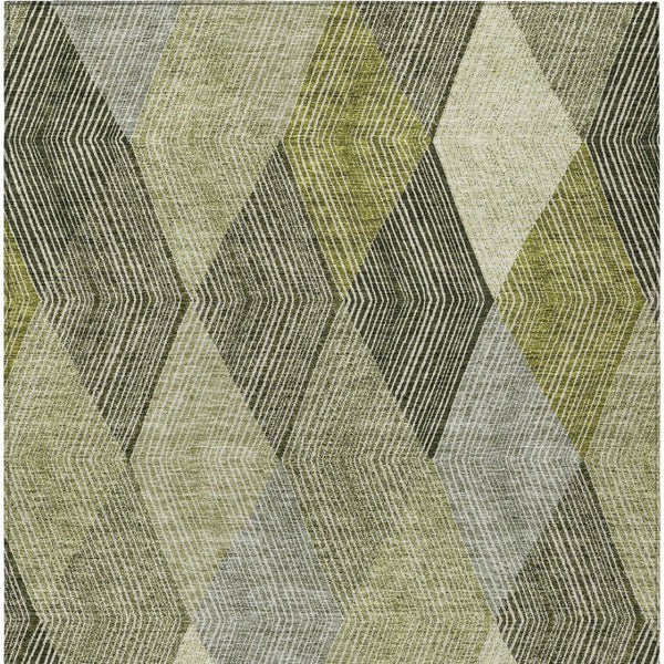 HomeRoots 5' Argyle Area Rug - Olive Green, Gray & Ivory - Washable, Durable for Indoor & Outdoor Use 5' X 8' 613712