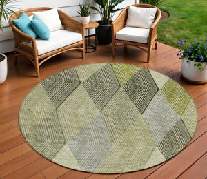 HomeRoots 5' Argyle Area Rug - Olive Green, Gray & Ivory - Washable, Durable for Indoor & Outdoor Use 8' Round 613713