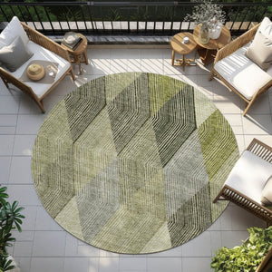 HomeRoots 5' Argyle Area Rug - Olive Green, Gray & Ivory - Washable, Durable for Indoor & Outdoor Use 8' Round 613713