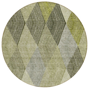 HomeRoots 5' Argyle Area Rug - Olive Green, Gray & Ivory - Washable, Durable for Indoor & Outdoor Use 8' Round 613713