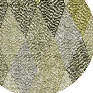 HomeRoots 5' Argyle Area Rug - Olive Green, Gray & Ivory - Washable, Durable for Indoor & Outdoor Use 8' Round 613713