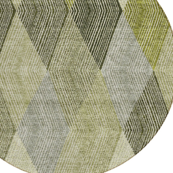 HomeRoots 5' Argyle Area Rug - Olive Green, Gray & Ivory - Washable, Durable for Indoor & Outdoor Use 8' Round 613713
