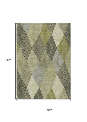 HomeRoots 5' Argyle Area Rug - Olive Green, Gray & Ivory - Washable, Durable for Indoor & Outdoor Use 8' X 10' 613714
