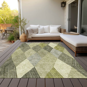 HomeRoots 5' Argyle Area Rug - Olive Green, Gray & Ivory - Washable, Durable for Indoor & Outdoor Use 8' X 10' 613714