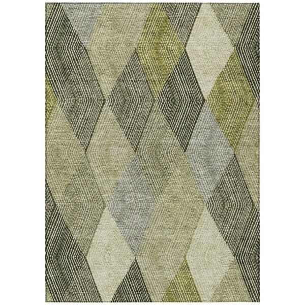 HomeRoots 5' Argyle Area Rug - Olive Green, Gray & Ivory - Washable, Durable for Indoor & Outdoor Use 8' X 10' 613714