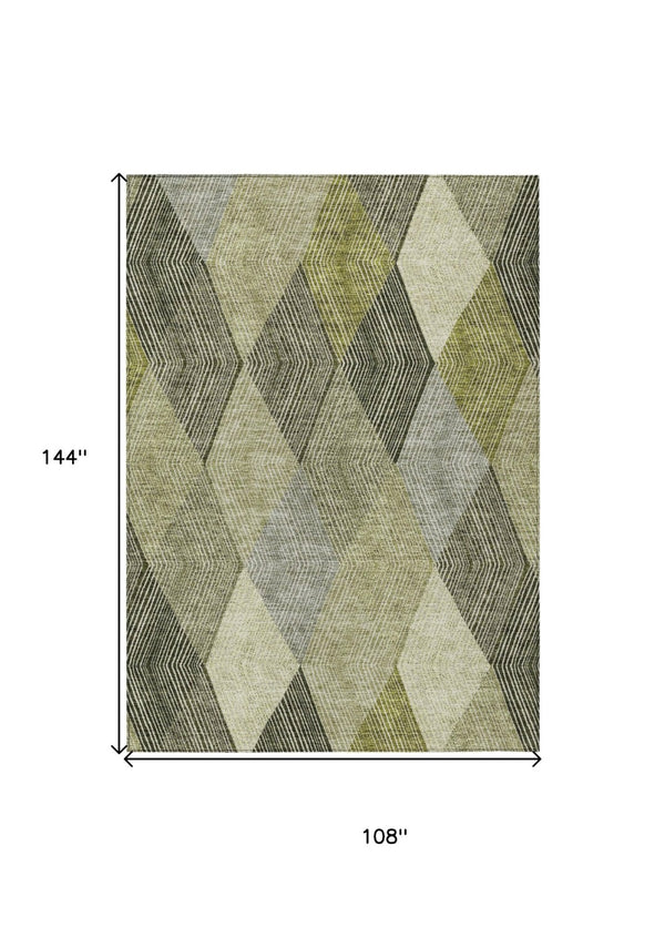 HomeRoots 5' Argyle Area Rug - Olive Green, Gray & Ivory - Washable, Durable for Indoor & Outdoor Use 9' X 12' 613715