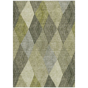 HomeRoots 5' Argyle Area Rug - Olive Green, Gray & Ivory - Washable, Durable for Indoor & Outdoor Use 10' X 14' 613716