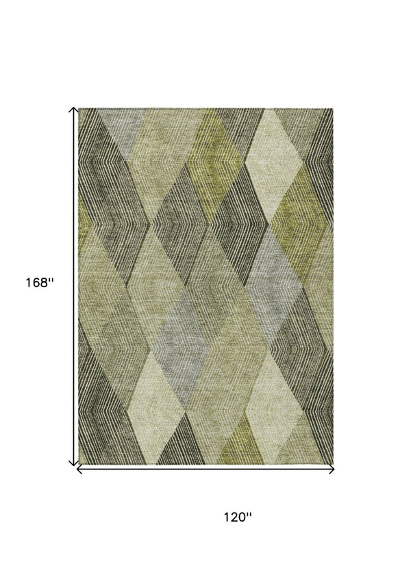 HomeRoots 5' Argyle Area Rug - Olive Green, Gray & Ivory - Washable, Durable for Indoor & Outdoor Use 10' X 14' 613716