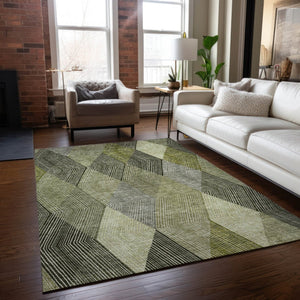 HomeRoots 5' Argyle Area Rug - Olive Green, Gray & Ivory - Washable, Durable for Indoor & Outdoor Use 10' X 14' 613716