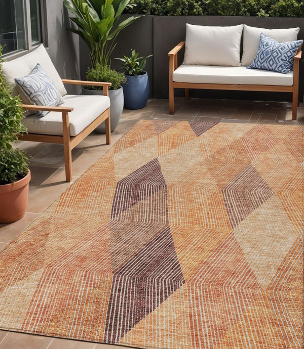 HomeRoots 5' Vibrant Argyle Area Rug in Orange Peach and Ruby Red - Durable, Washable for Indoor & Outdoor Use 5' X 8' 613718