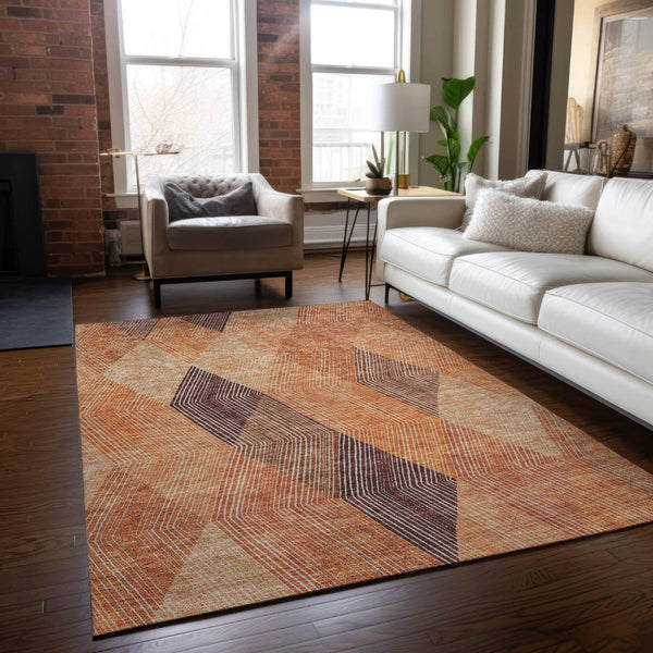 HomeRoots 5' Vibrant Argyle Area Rug in Orange Peach and Ruby Red - Durable, Washable for Indoor & Outdoor Use 5' X 8' 613718