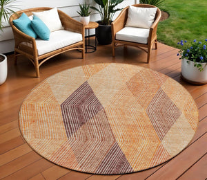 HomeRoots 5' Vibrant Argyle Area Rug in Orange Peach and Ruby Red - Durable, Washable for Indoor & Outdoor Use 8' Round 613719