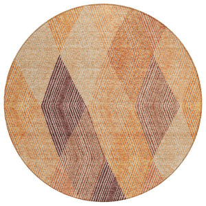 HomeRoots 5' Vibrant Argyle Area Rug in Orange Peach and Ruby Red - Durable, Washable for Indoor & Outdoor Use 8' Round 613719