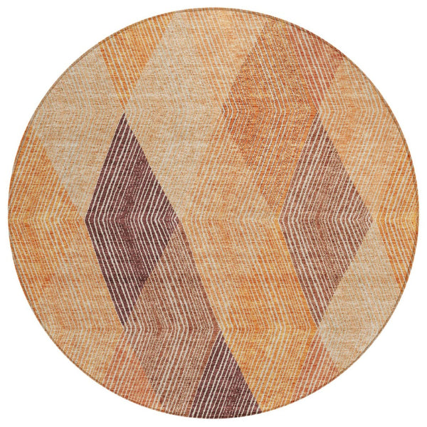 HomeRoots 5' Vibrant Argyle Area Rug in Orange Peach and Ruby Red - Durable, Washable for Indoor & Outdoor Use 8' Round 613719