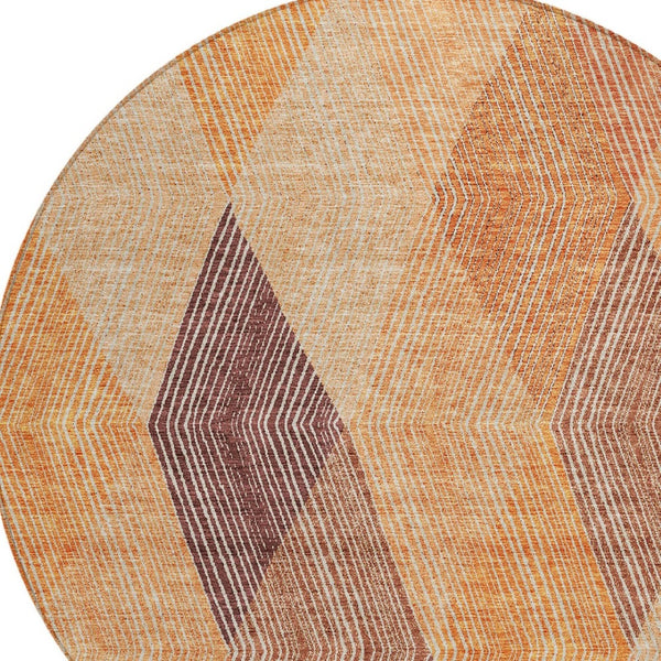 HomeRoots 5' Vibrant Argyle Area Rug in Orange Peach and Ruby Red - Durable, Washable for Indoor & Outdoor Use 8' Round 613719