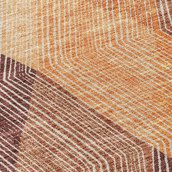 HomeRoots 5' Vibrant Argyle Area Rug in Orange Peach and Ruby Red - Durable, Washable for Indoor & Outdoor Use 8' Round 613719