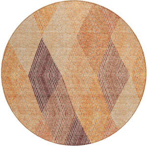 HomeRoots 5' Vibrant Argyle Area Rug in Orange Peach and Ruby Red - Durable, Washable for Indoor & Outdoor Use 8' Round 613719