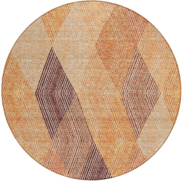 HomeRoots 5' Vibrant Argyle Area Rug in Orange Peach and Ruby Red - Durable, Washable for Indoor & Outdoor Use 8' Round 613719