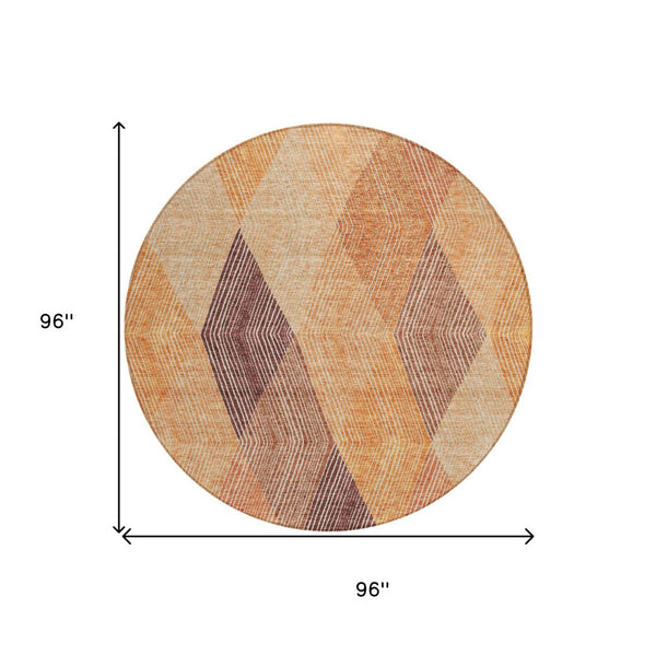HomeRoots 5' Vibrant Argyle Area Rug in Orange Peach and Ruby Red - Durable, Washable for Indoor & Outdoor Use 8' Round 613719