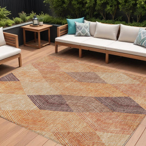 HomeRoots 5' Vibrant Argyle Area Rug in Orange Peach and Ruby Red - Durable, Washable for Indoor & Outdoor Use 8' X 10' 613720