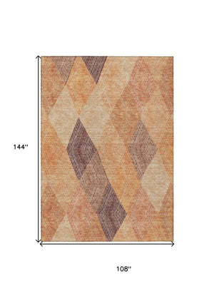 HomeRoots 5' Vibrant Argyle Area Rug in Orange Peach and Ruby Red - Durable, Washable for Indoor & Outdoor Use 9' X 12' 613721