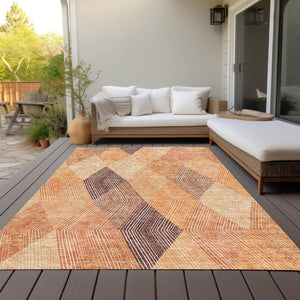 HomeRoots 5' Vibrant Argyle Area Rug in Orange Peach and Ruby Red - Durable, Washable for Indoor & Outdoor Use 9' X 12' 613721