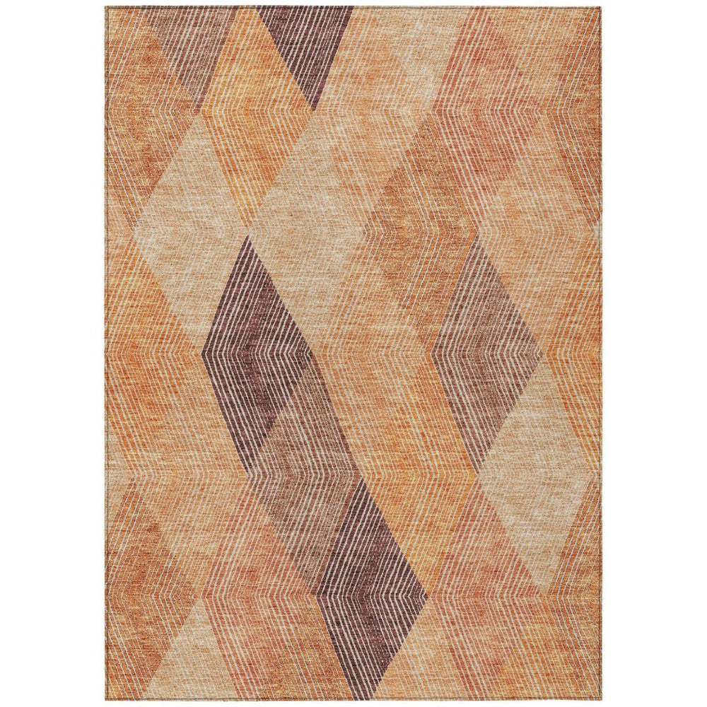 HomeRoots 5' Vibrant Argyle Area Rug in Orange Peach and Ruby Red - Durable, Washable for Indoor & Outdoor Use 9' X 12' 613721