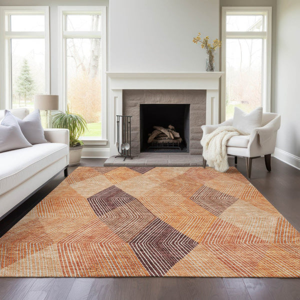 HomeRoots 5' Vibrant Argyle Area Rug in Orange Peach and Ruby Red - Durable, Washable for Indoor & Outdoor Use 9' X 12' 613721