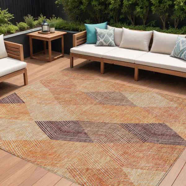 HomeRoots 5' Vibrant Argyle Area Rug in Orange Peach and Ruby Red - Durable, Washable for Indoor & Outdoor Use 10' X 14' 613722