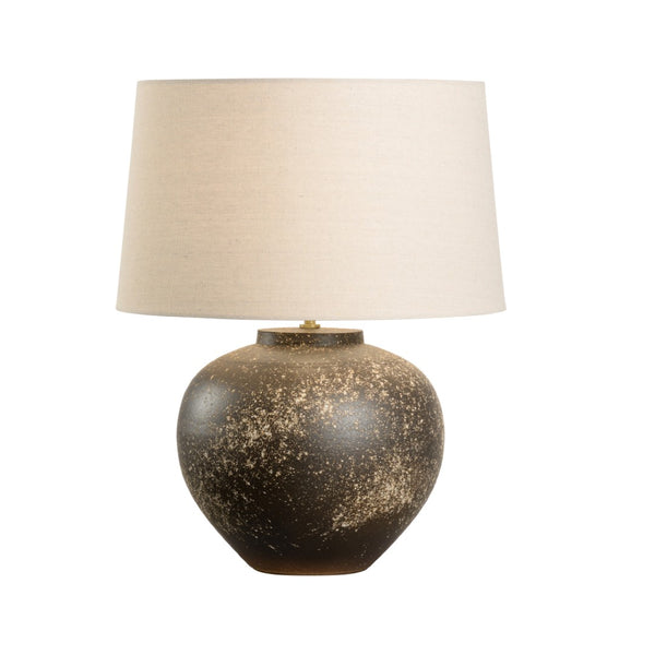 Wildwood Kota Hand-Turned Ceramic Table Lamp With Splattered Glaze, Linen Shade & Cloth Cord — Japanese Made 61373-2