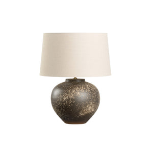 Wildwood Kota Hand-Turned Ceramic Table Lamp With Splattered Glaze, Linen Shade & Cloth Cord — Japanese Made 61373-2
