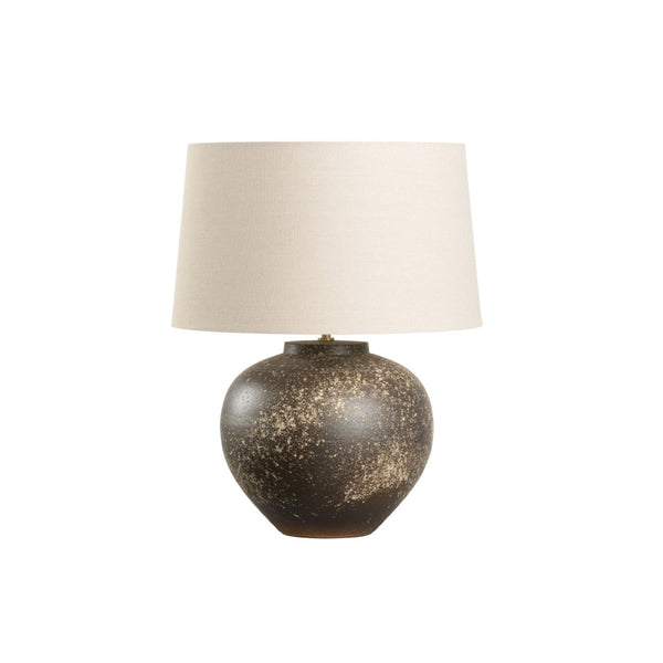 Wildwood Kota Hand-Turned Ceramic Table Lamp With Splattered Glaze, Linen Shade & Cloth Cord — Japanese Made 61373-2