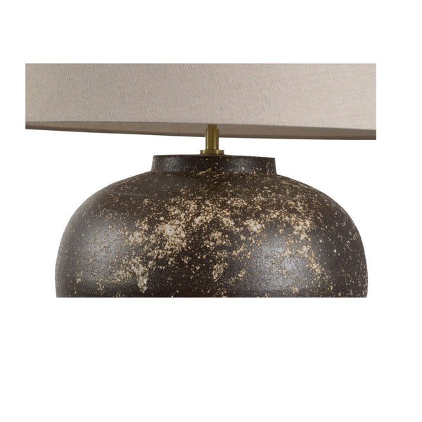 Wildwood Kota Hand-Turned Ceramic Table Lamp With Splattered Glaze, Linen Shade & Cloth Cord — Japanese Made 61373-2