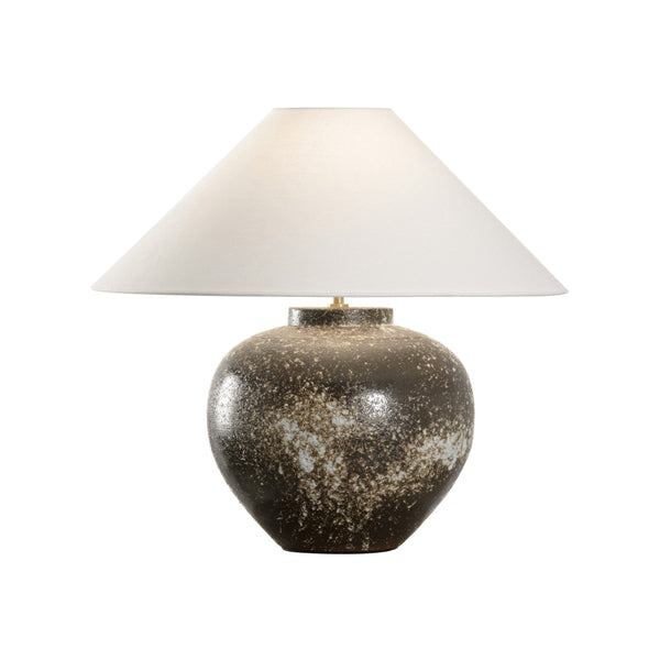 Wildwood Kota Hand-Turned Ceramic Table Lamp With Splattered Glaze, Linen Shade & Cloth-Wrapped Cord — Japan-Crafted 61373