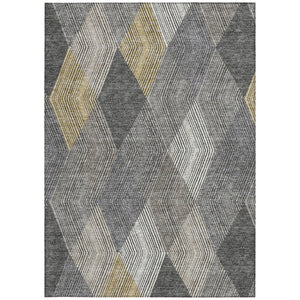HomeRoots 5' Stylish Pewter Gray and Gold Argyle Washable Area Rug for Indoor and Outdoor Use, Durable Design 5' X 8' 613730