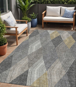 HomeRoots 5' Stylish Pewter Gray and Gold Argyle Washable Area Rug for Indoor and Outdoor Use, Durable Design 5' X 8' 613730