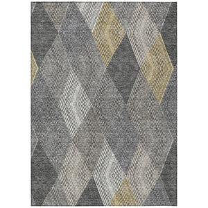 HomeRoots 5' Stylish Pewter Gray and Gold Argyle Washable Area Rug for Indoor and Outdoor Use, Durable Design 5' X 8' 613730