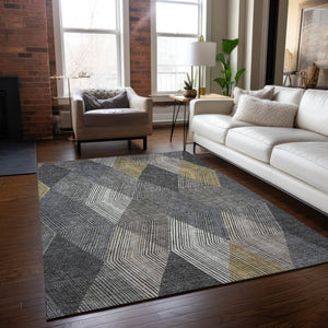 HomeRoots 5' Stylish Pewter Gray and Gold Argyle Washable Area Rug for Indoor and Outdoor Use, Durable Design 5' X 8' 613730