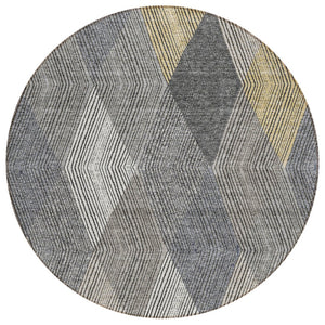 HomeRoots 5' Stylish Pewter Gray and Gold Argyle Washable Area Rug for Indoor and Outdoor Use, Durable Design 8' Round 613731