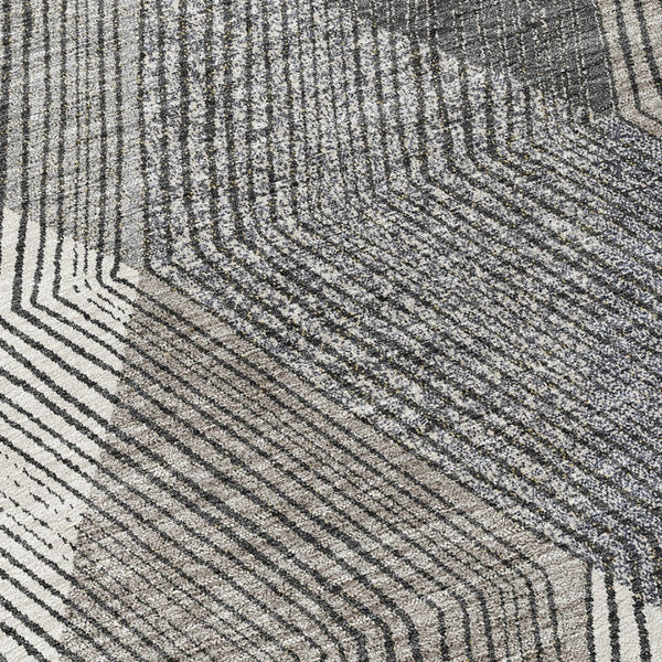 HomeRoots 5' Stylish Pewter Gray and Gold Argyle Washable Area Rug for Indoor and Outdoor Use, Durable Design 8' Round 613731