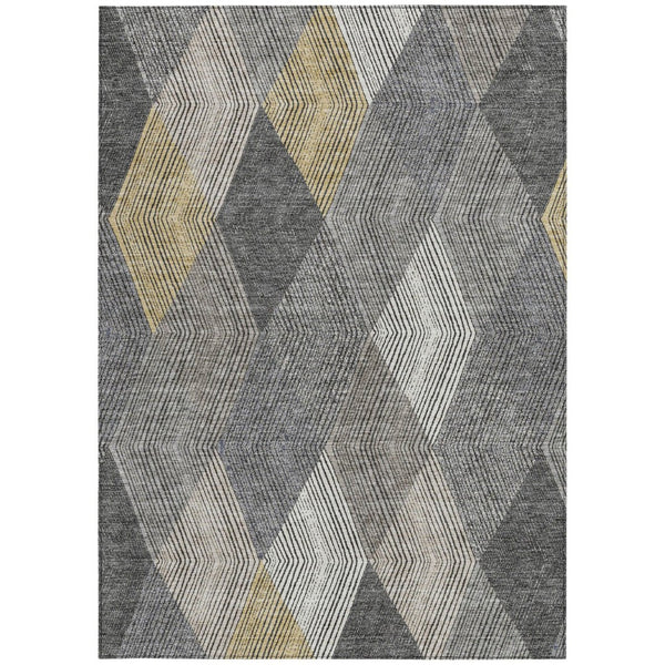 HomeRoots 5' Stylish Pewter Gray and Gold Argyle Washable Area Rug for Indoor and Outdoor Use, Durable Design 8' X 10' 613732