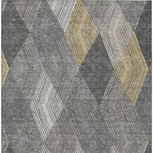 HomeRoots 5' Stylish Pewter Gray and Gold Argyle Washable Area Rug for Indoor and Outdoor Use, Durable Design 8' X 10' 613732