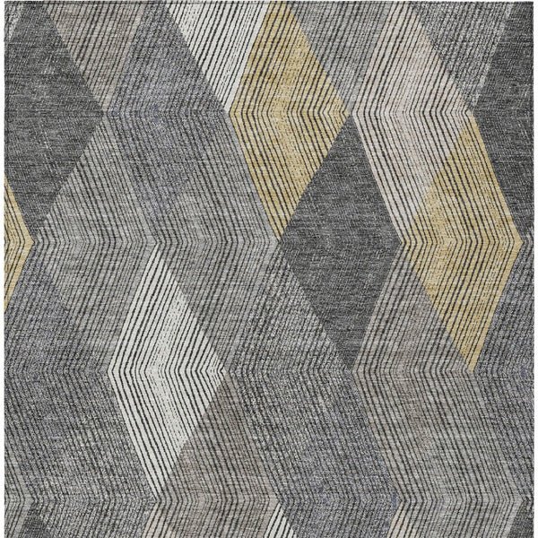 HomeRoots 5' Stylish Pewter Gray and Gold Argyle Washable Area Rug for Indoor and Outdoor Use, Durable Design 9' X 12' 613733